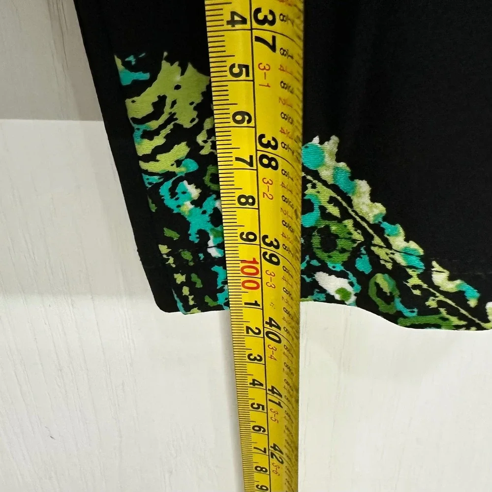 Robbie Bee Womens Black Green Paisley Print 3/4 Sleeve Shift Dress Size M